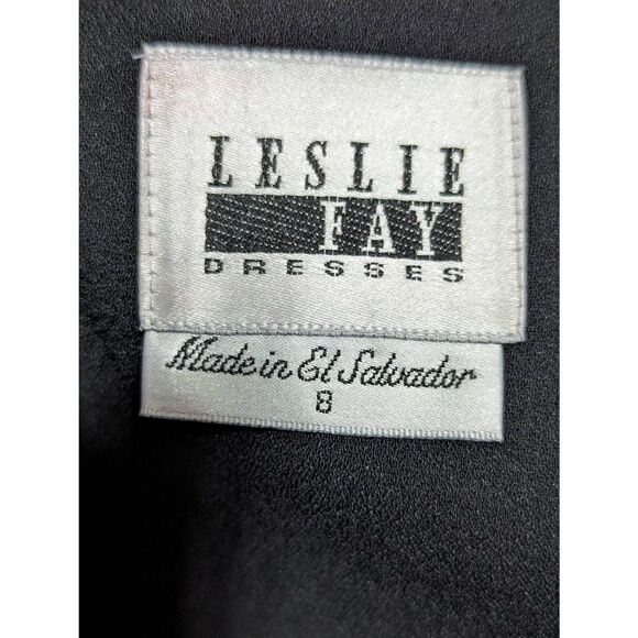 Leslie Fay Women's 8 Classic Black Dress Sheer Sleeves Sweetheart Neckline - Picture 3 of 8